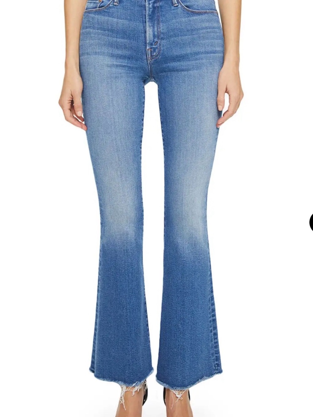 MOTHER The Weekender Fray in Meet Cute Light Blue High-Rise Flare Jeans